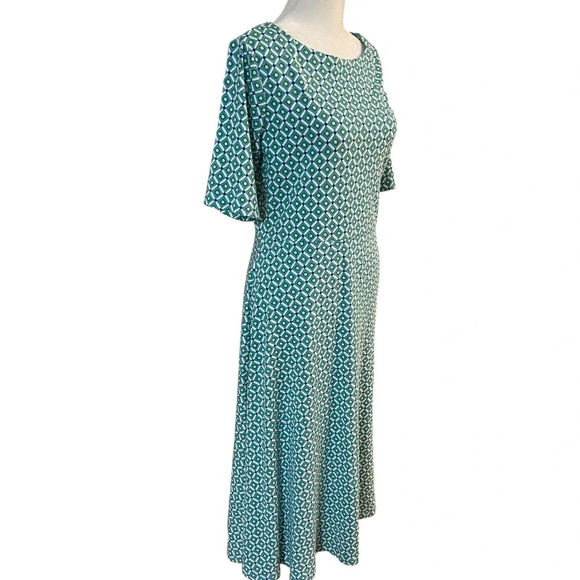 Croft & Barrow Stretch Fit & Flare Dress Size M Teal White Boatneck Stretch Work - Picture 3 of 10